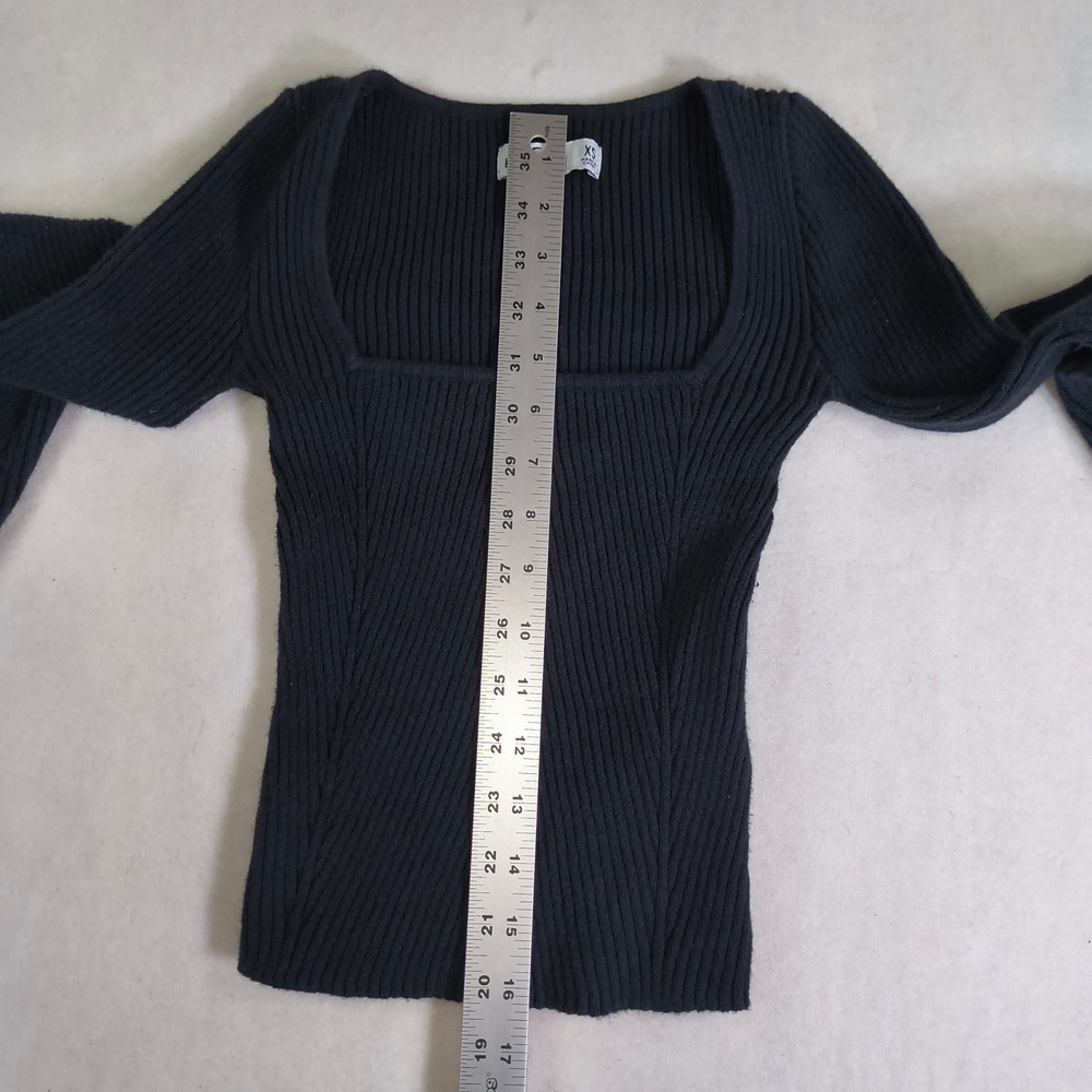 Hollister Women Navy Blue Ribbed Square Neck Bell Sleeve Knit Top XS Slim Fit - Picture 7 of 9